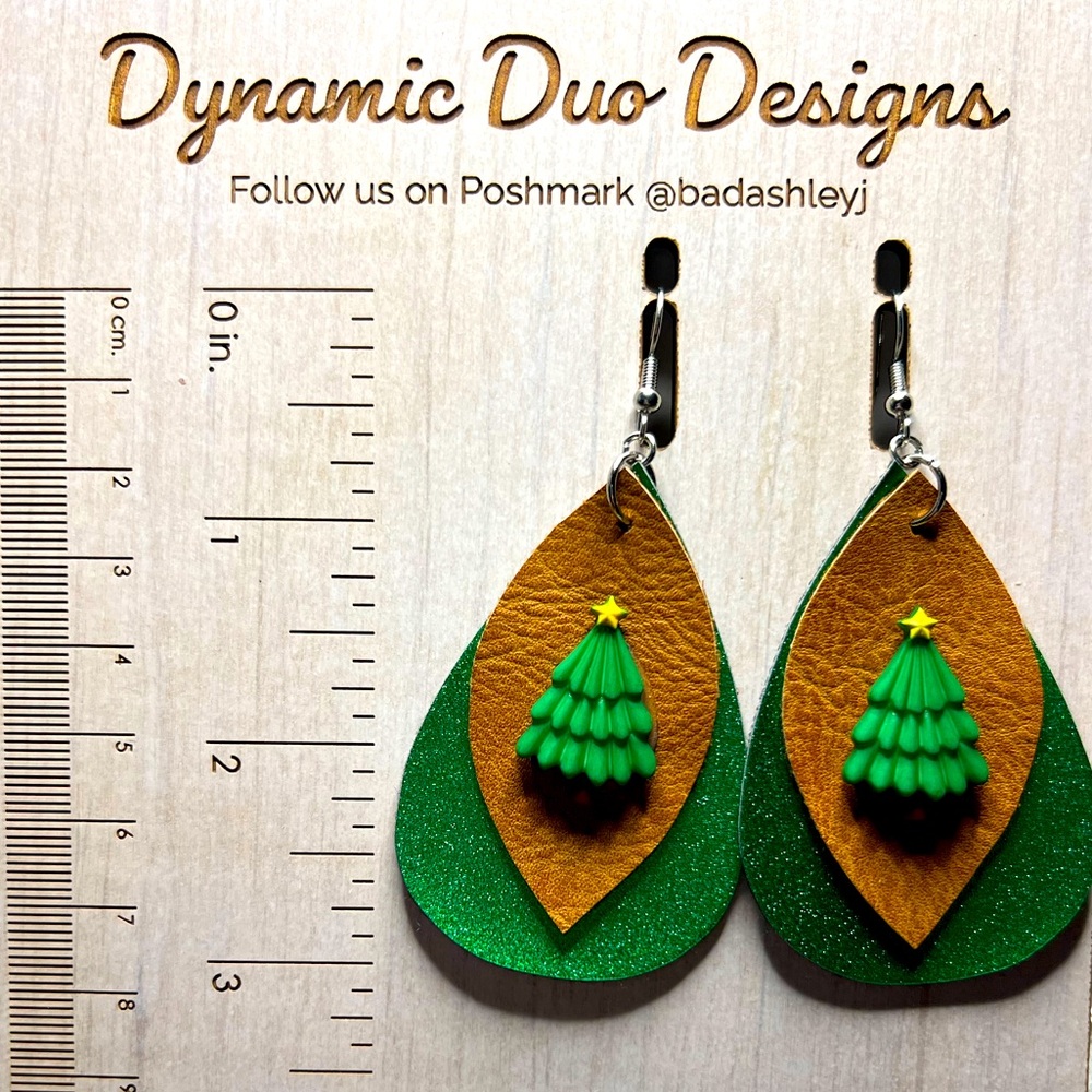 Christmas Tree faux leather earrings